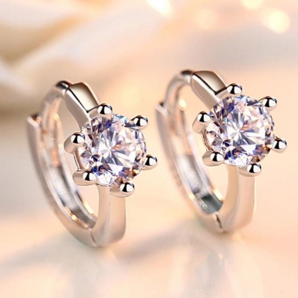 NEW 925 Sterling Silver Diamond Hoop Earrings - Picture 4 of 9